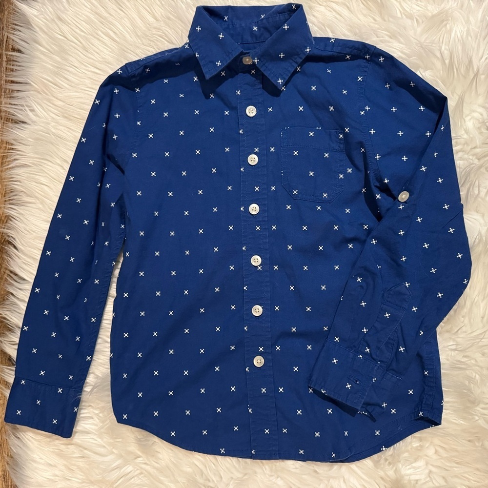 ThereAbouts Kids Navy‎ Blue Button-Down Shirt with Pattern Boys Size 8